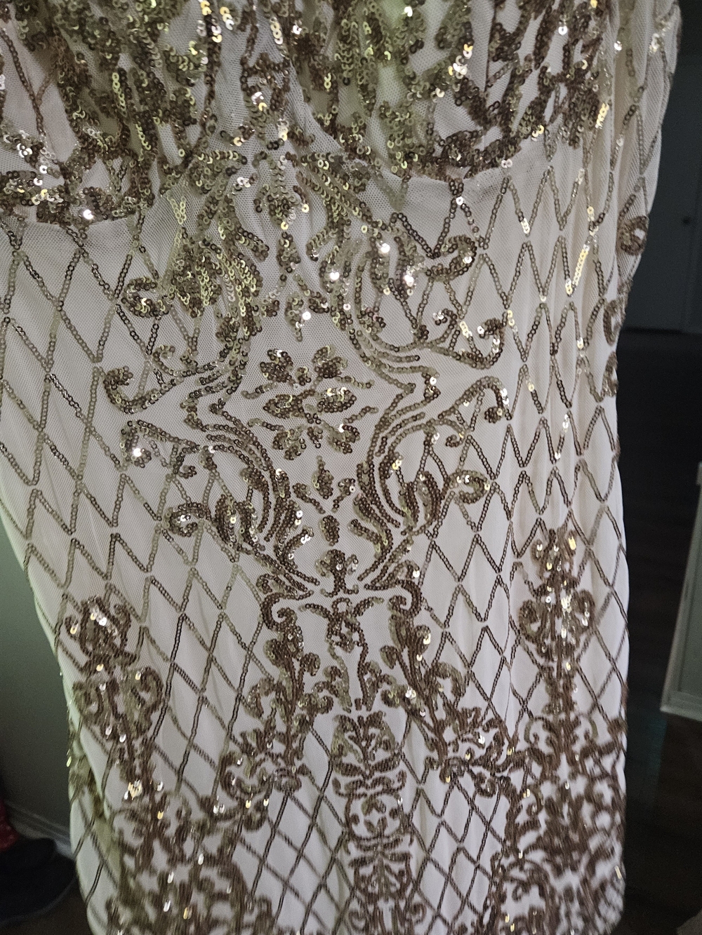 Lulu's Cream and Black Label Detail with Gold Sequin Accent